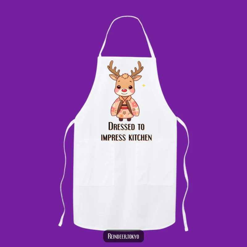 Funny Floral Kimono Reindeer Apron: Cook with Whimsical Grace and Humor