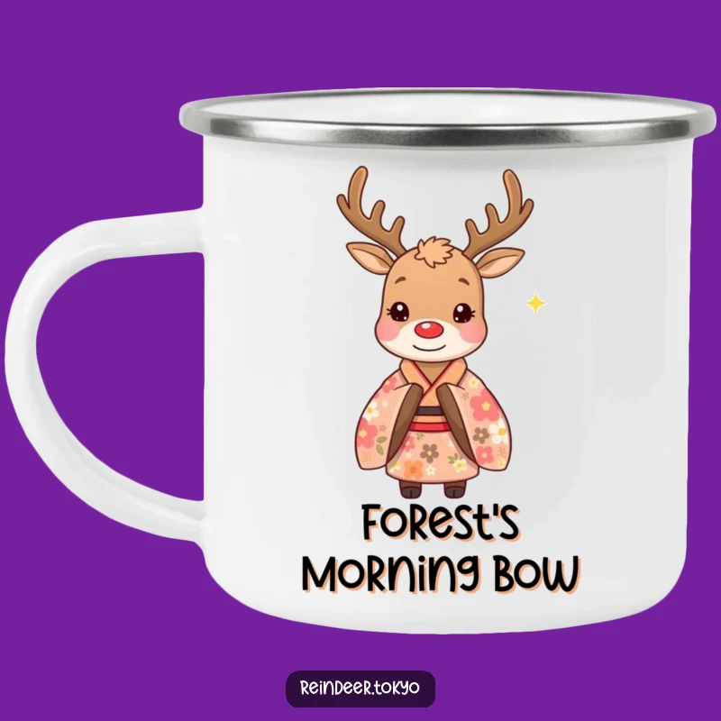 Funny Floral Kimono Reindeer Camping Mug: Adventure with Whimsical Polite Bow