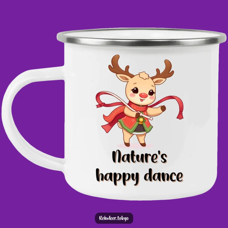 Funny Happy Reindeer Dancing Camping Mug: Festive Tradition for Outdoor Joy