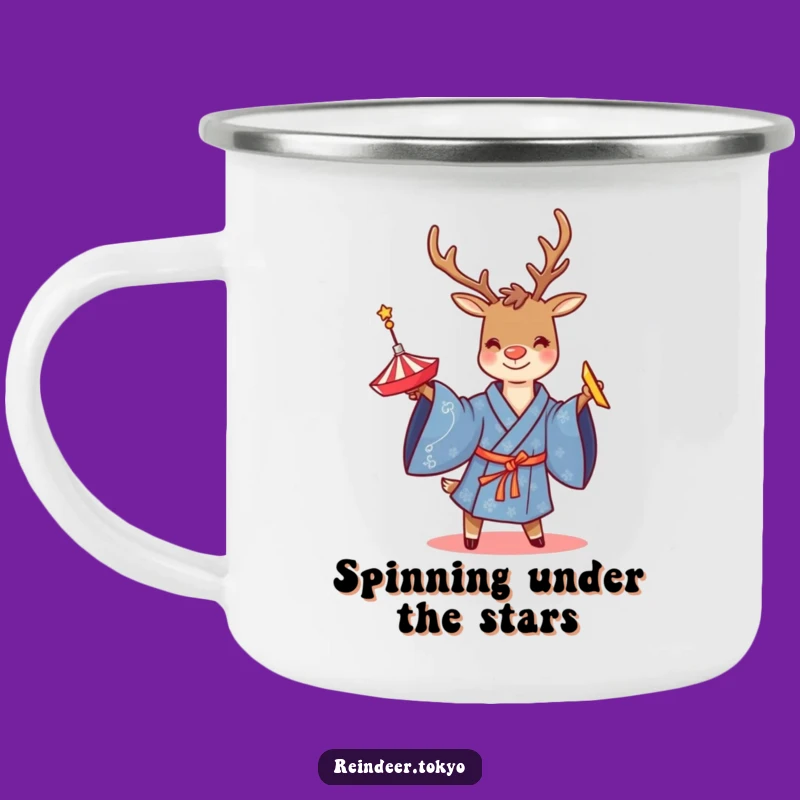 Funny Reindeer Spinning Top Camping Mug: Enjoy Playful Sips Outdoors!