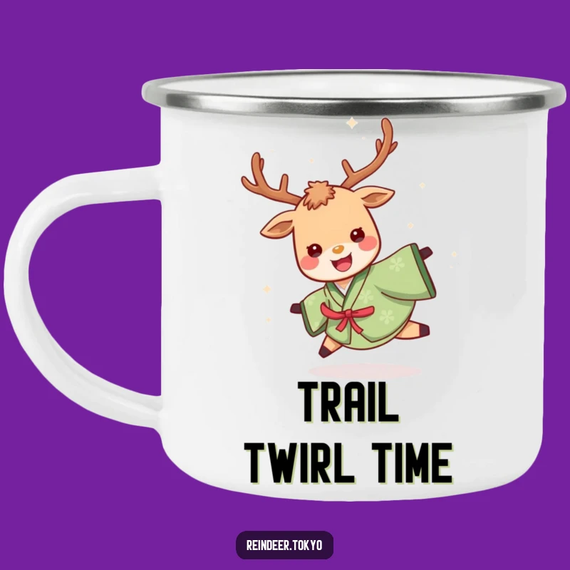 Funny Green Kimono Reindeer Camping Mug: Cheerful Spin for Outdoor Fun