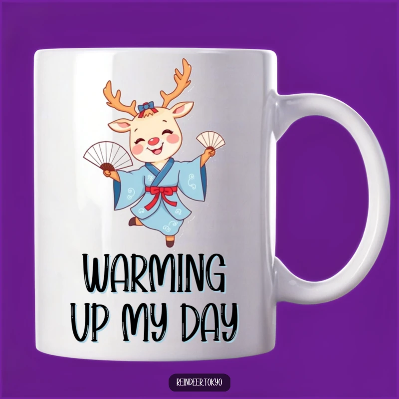 Funny Reindeer Fan Dance Mug: Joyful Cartoon Gift for Graceful Movers