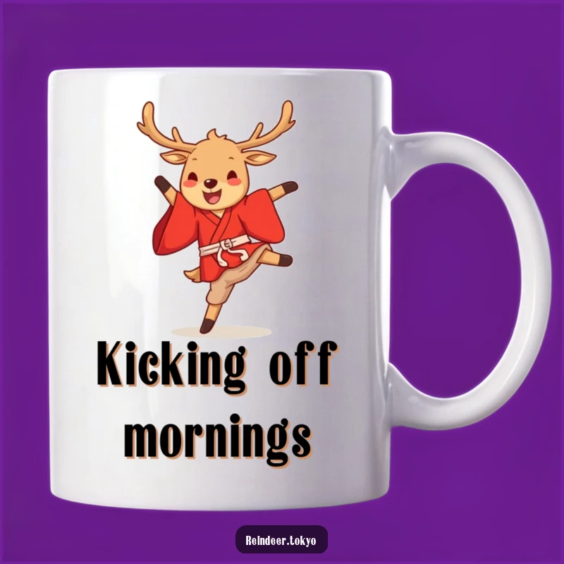 Funny Reindeer Kimono Mug: Joyful Cartoon Kick Gift for Holiday Fun