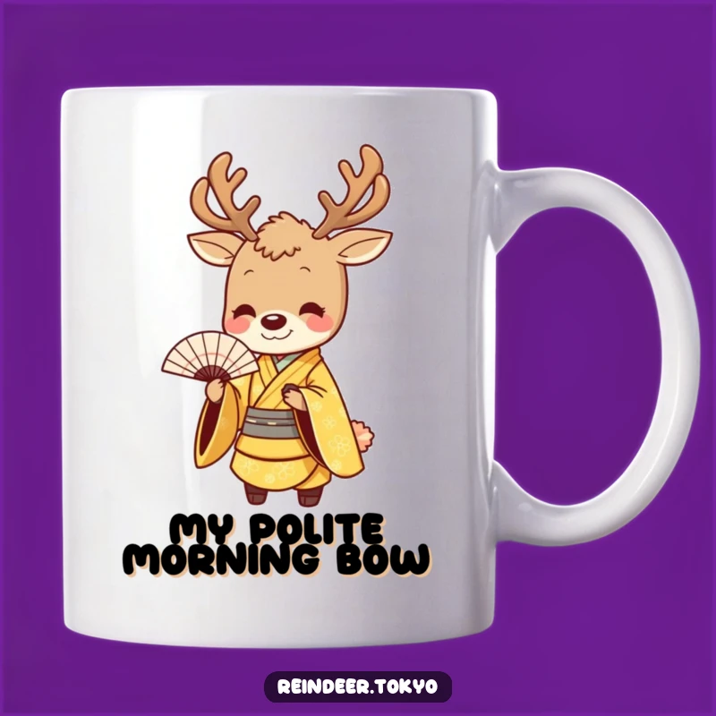 Funny Golden Reindeer Kimono Mug: Graceful Humor and a Perfect Gift!