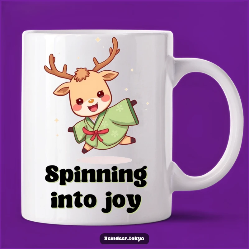 Funny Green Kimono Reindeer Mug: Cheerful Spinning for a Hilarious Gift