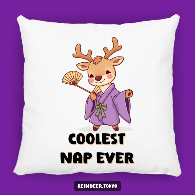 Funny Purple Kimono Reindeer Pillow: Cozy Pose for Playful Comfort