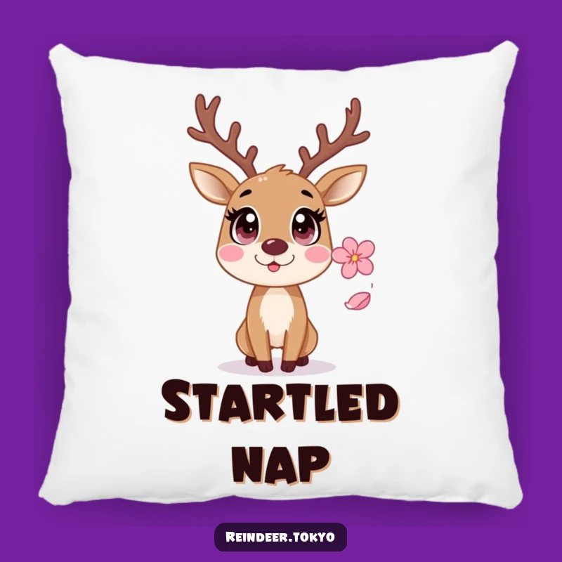 Funny Startled Reindeer Sakura Pillow: Cozy Surprise Accent for Comfort