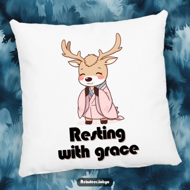 Funny Reindeer Pillow: Elegant reindeer in kimono robes bows politely, providing soft comfort and humorous appeal.