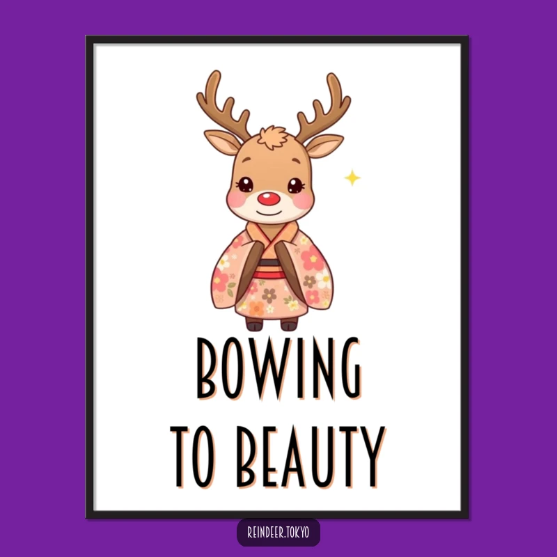 Funny Floral Kimono Reindeer Digital Art: Whimsical Polite Bow for Instant Joy