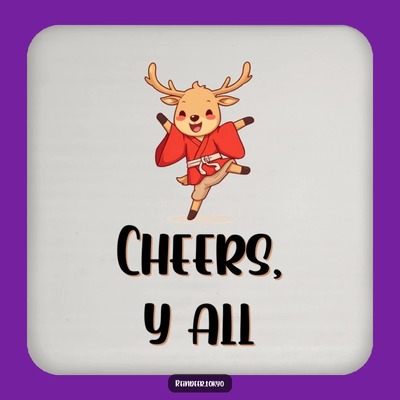 Funny Reindeer Kimono Drink Coaster: Festive Cartoon Kick Protection