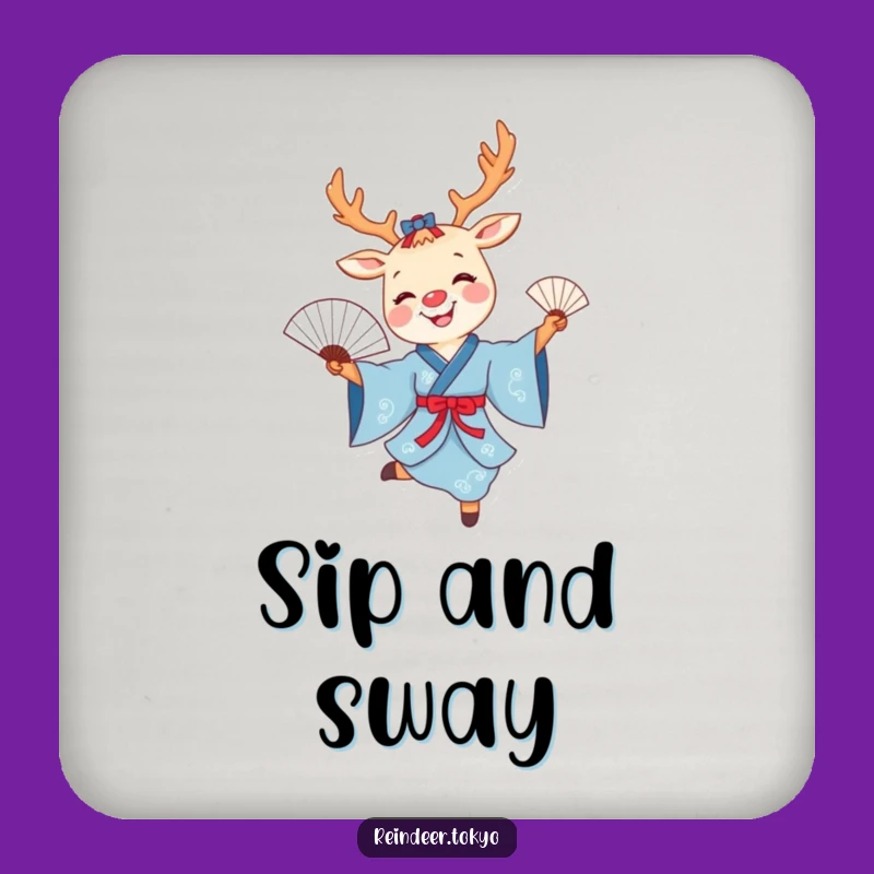 Funny Reindeer Fan Dance Drink Coaster: Elegant Cartoon Protection