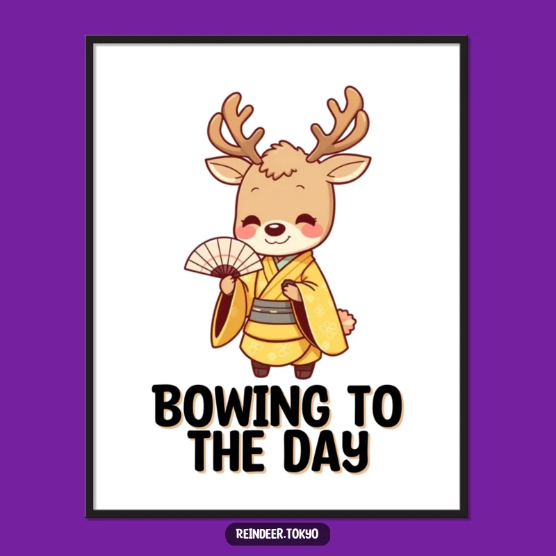 Funny Golden Reindeer Kimono Poster: Graceful Art for a Humorous Space!