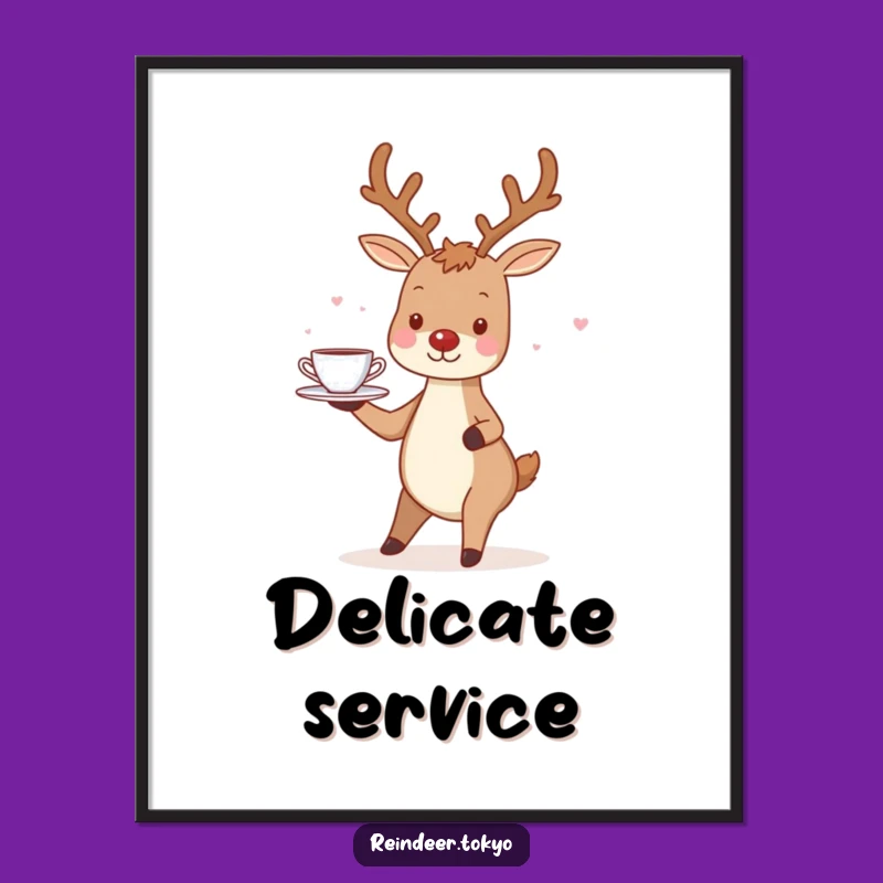 Funny Charming Reindeer Teacup Poster: Whimsical Art for Delightful Walls