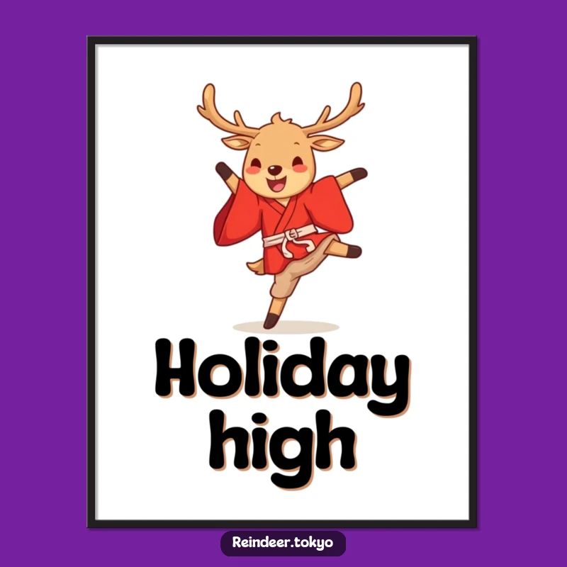 Funny Reindeer Kimono Poster: Whimsical Cartoon Kick for Festive Decor