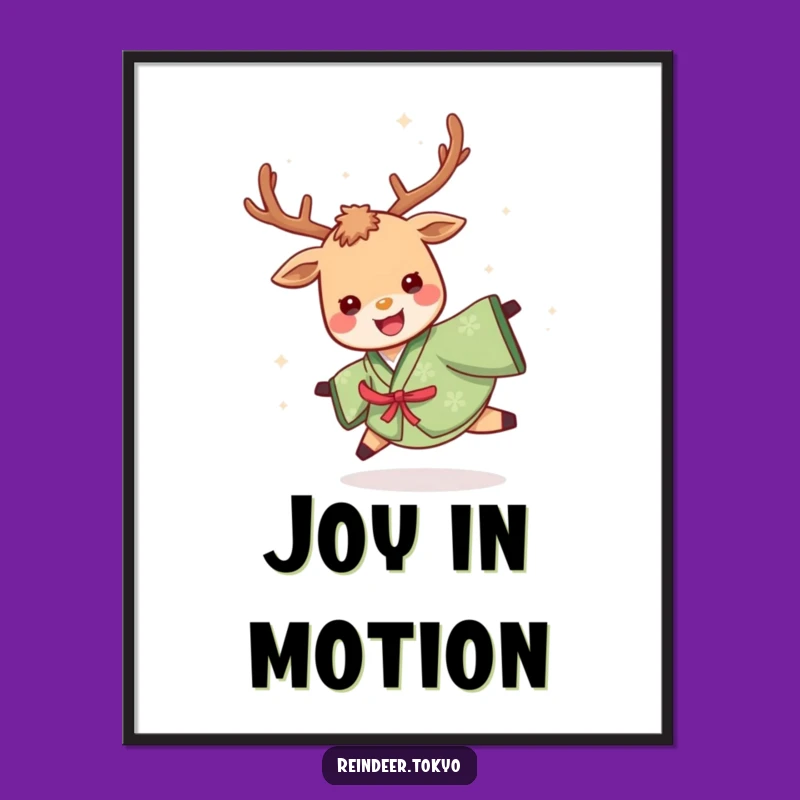 Funny Green Kimono Reindeer Poster: Cheerful Spin Art for Lively Decor