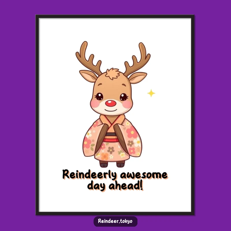 Free Printable Reindeer Kimono Art: Polite Bow Whimsical Funny Downloadable Wall Decor
