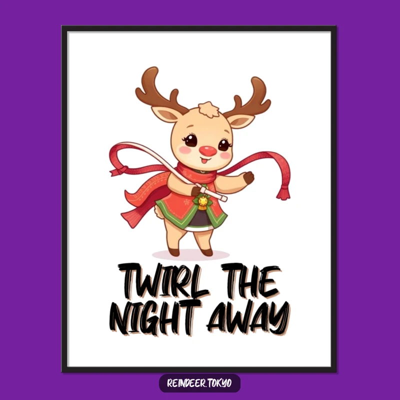 Free Printable Wall Art: Happy Reindeer Twirling Ribbon, Festive Downloadable Decor