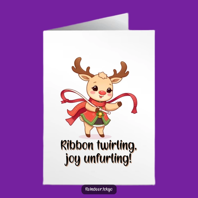 Free Printable Birthday Card: Happy Reindeer, Twirling Ribbon, Festive Downloadable Gift