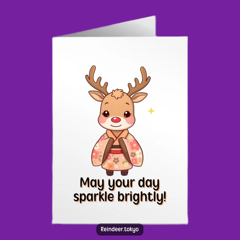 Free Printable Reindeer Kimono Birthday Card: Polite Bow Funny Downloadable Gift