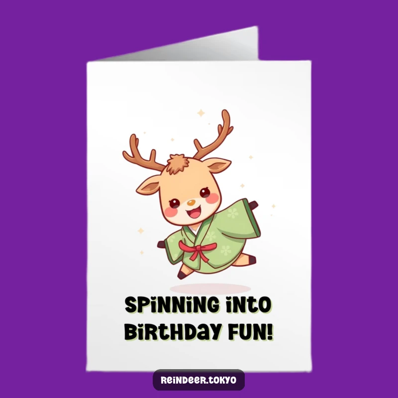 Free Printable Spinning Reindeer Kimono Birthday Card: Joyful Funny Downloadable Gift