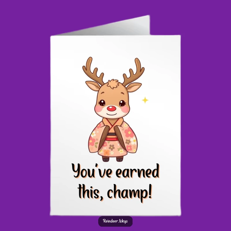Free Printable Reindeer Kimono Congrats Card: Polite Bow Funny Downloadable Gift