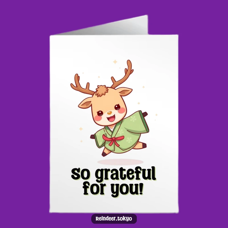 Free Printable Spinning Reindeer Kimono Thank You Card: Joyful Funny Downloadable Gift