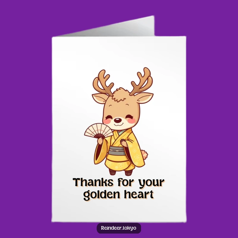 Free Printable Thank You Card - Golden Reindeer Kimono Bow Grateful Downloadable Gift