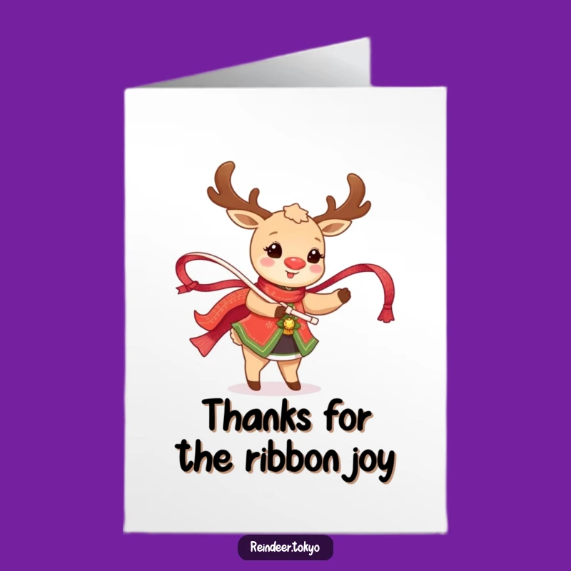 Free Printable Thank You Card: Happy Reindeer, Twirling Ribbon, Fun Downloadable
