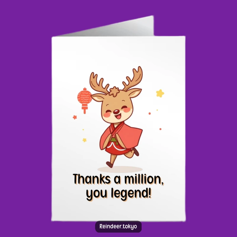 Free Printable Thank You Reindeer Kimono Card - Grateful Flower Fan Downloadable Gift