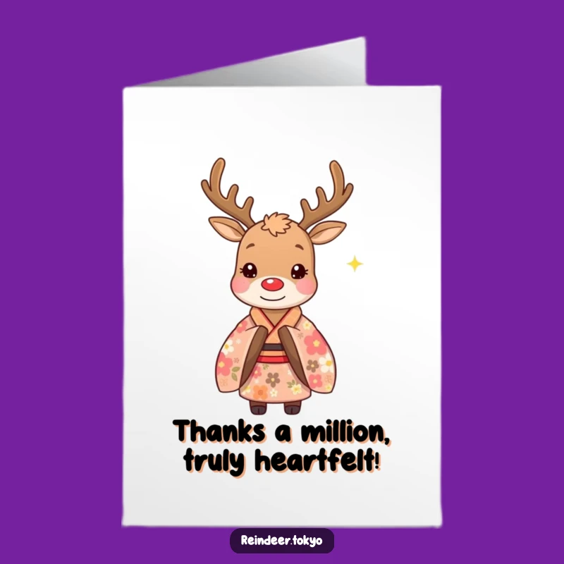 Free Printable Reindeer Kimono Thank You Card: Polite Bow Funny Downloadable Gift