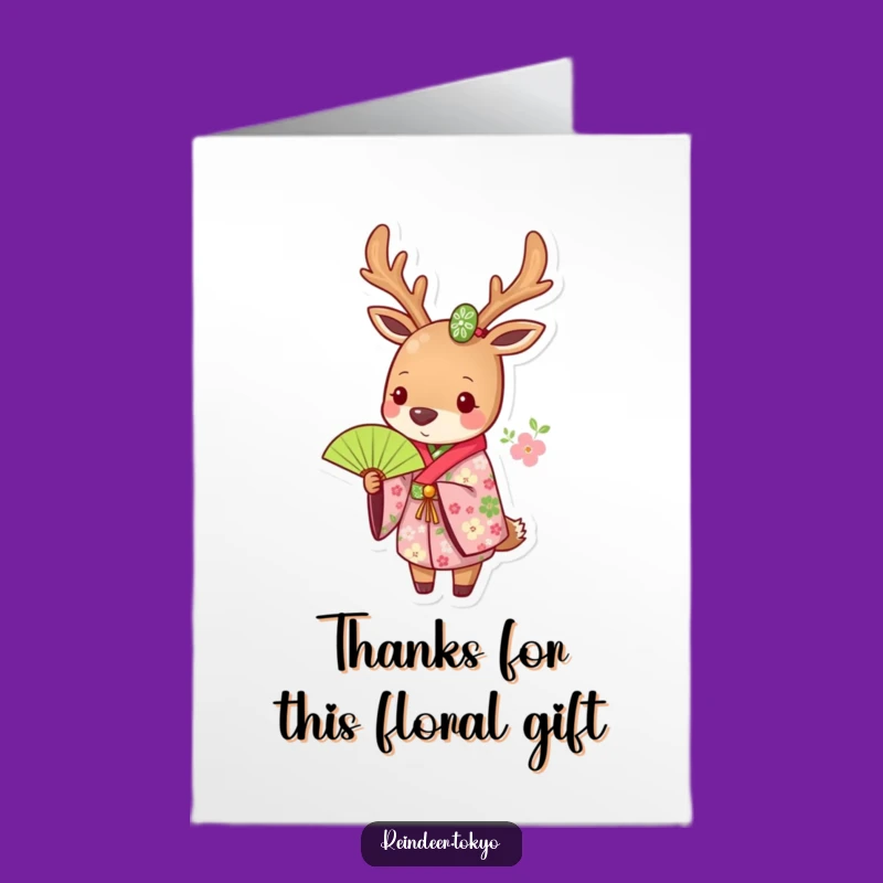 Free Printable Thank You Card - Floral Reindeer Kimono Grateful Downloadable Gift