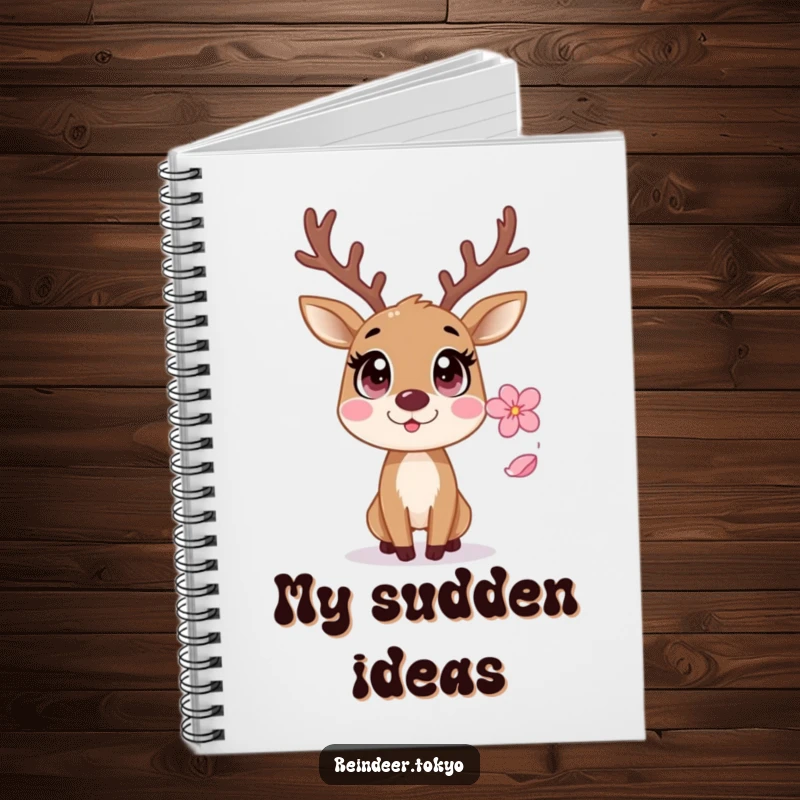 Funny Reindeer Notebook: Startled reindeer with wide eyes reacts with surprise to a falling sakura petal.