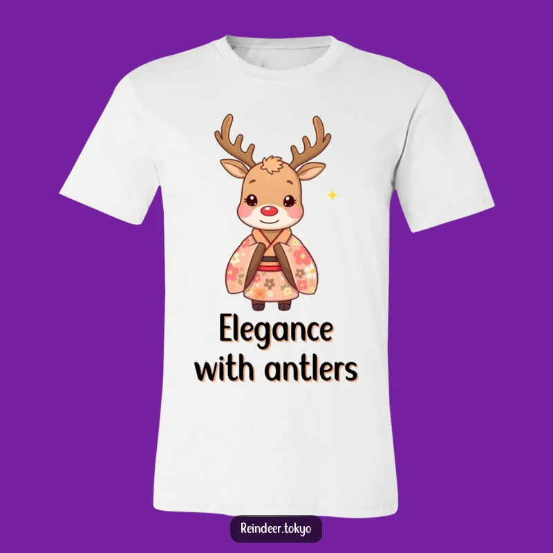 Funny Floral Kimono Reindeer T-Shirt: Whimsical Polite Bow Makes a Hilarious Gift
